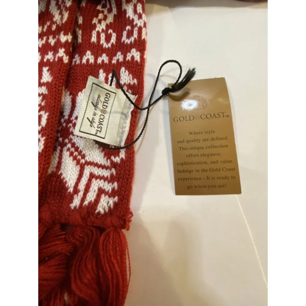 Sweater Knit Scarf Long Gold Coast‎ Red White New Snowflake Design